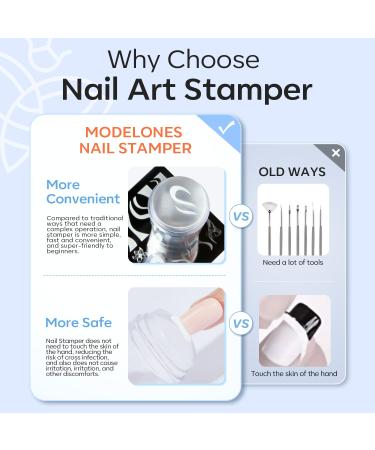 Modelones Nail Art Stamper Kit 6PCs - Double Nail Stamp Set with 4 Clear Silicones Scraper & Tool for DIY Manicure & Shellac Nail Polish - Buy Online on GoSupps.com