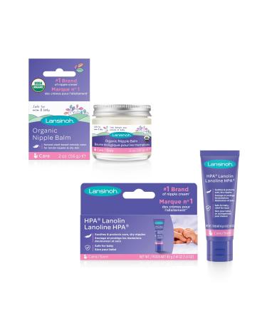 Lansinoh Organic Nipple Balm and HPA Lanolin Nipple Cream Bundle for Breastfeeding Lanolin 40gr + ONB