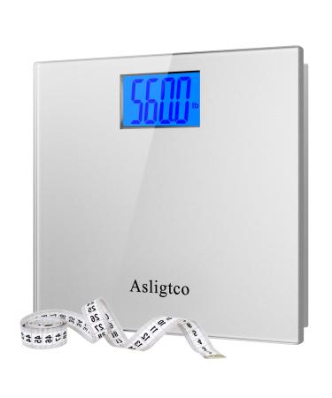 Asligtco Bathroom Scale 560lbs High Capacity Scale for Body Weight Extra Large Platform Backlit Display Digital Scales with Tape Measure & Battery(Silver)