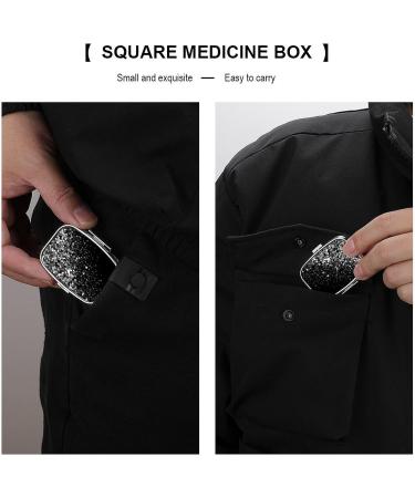 Stylish Black White Glitter Pill Box | 2 Compartment Portable Medicine Organizer for Pocket & Purse - Buy Online on GoSupps.com