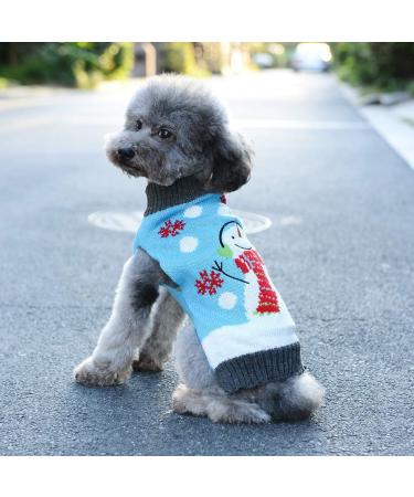 Warm HRTTY Christmas Dog Sweater - Winter Pullover for Small to X-Large Dogs & Cats - Blue Snowman Design - Buy Online on GoSupps.com