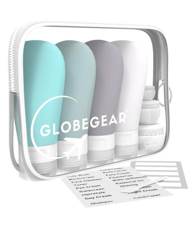 GLOBEGEAR Silicone Travel Bottles for Toiletries Containers & TSA Approved Toiletry Bag for Airplane Travel Essentials Vacation Cruise Accessories Must Haves model GG3