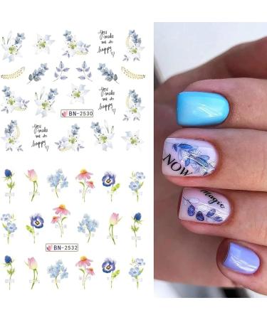 Summer Flower Nail Art Stickers - 12 Sheets Water Transfer Decals for Women, Lily, Orchid, Butterfly Design - Colorful Nail Decorations - Buy Online on GoSupps.com