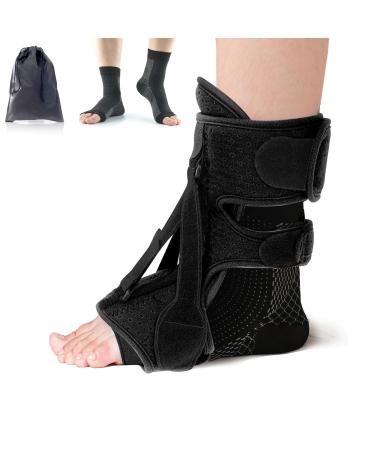 Plantar Fasciitis Relief Kit Night Splint with 3 Adjustable Straps and Fasciitis Socks Pain Relief for Foot Drop Heel Spur Achilles Tendonitis Day&Night Comfortable Brace for Women & Men (Black)