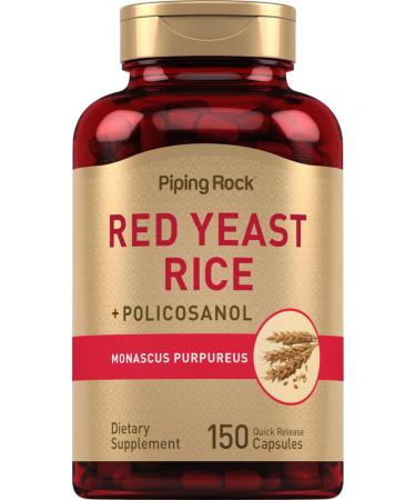 Piping Rock Red Yeast Rice 600 mg | 150 Capsules | with Policosanol | Non-GMO Gluten Free Supplement