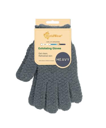 Evridwear Exfoliating Dual Texture Bath Gloves for Shower, Spa, Massage and Body Scrubs, Dead Skin Cell Remover, Gloves with Hanging Loop (1 Pair Gray Heavy Glove)