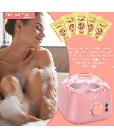 Bouvetan At-Home Waxing Kit for Women - 17.5oz Hard Wax Beads - Ideal for Face, Eyebrow, Armpit, Arms, Legs, Bikini - Includes 20 Wax Sticks - Rose Scented - Buy Online on GoSupps.com