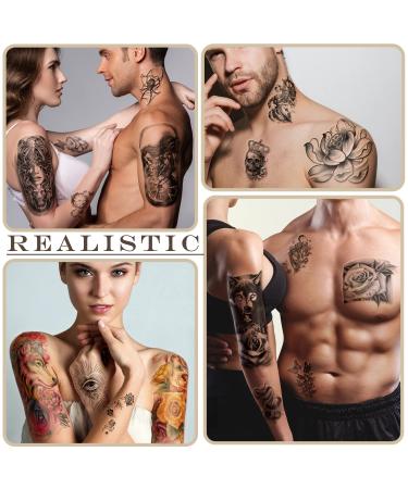Yazhiji 77 Sheets Waterproof Temporary Tattoos: Half Arm Wolf, Tiger, Lion Designs for Men & Women + 60 Sheets Tiny Flower, Snake, Rose Stickers - Buy Online on GoSupps.com
