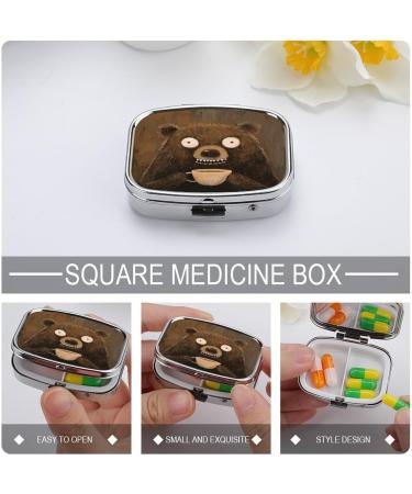 White Tooth & Bear Print Pill Box - 2 Compartment Decorative Metal Pill Organizer for Travel | Portable Pocket & Purse Accessory - Buy Online on GoSupps.com