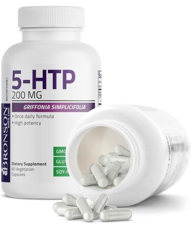 Bronson 5-HTP 200mg (5-hydroxytryptophan) Griffonia Simplicifolia Non-GMO, 60 Vegetarian Capsules 60 Count (Pack of 1) - Buy Online on GoSupps.com