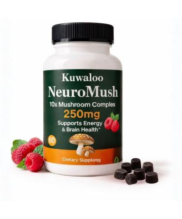 Kuwaloo Mushroom Gummies 10X Mushroom Complex with Lion s Mane Reishi & Cordyceps 60 Vegan Gummies | Nootropic Brain Support Focus & Clarity Support Immune & Stress Support