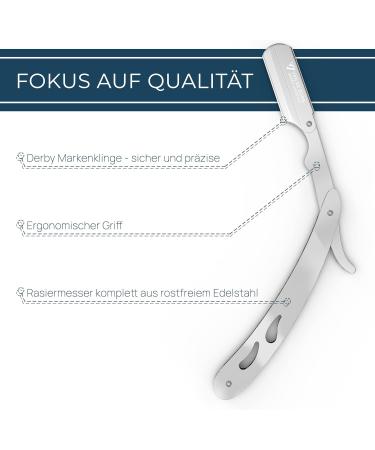 Van de Boos Razor Set - Chrome Stainless Steel Beard Knife & 100 Derby Blades for Precise Wet Shaving - Buy Online on GoSupps.com