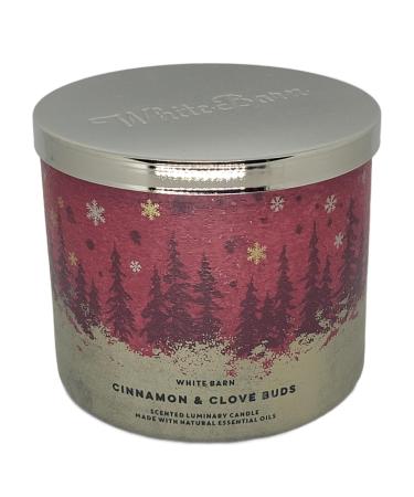 Bath & Body Works White Barn 3-Wick Candle w/Essential Oils - 14.5 oz - 2021 Christmas & Winter Scents! (Cinnamon + Clove Buds)
