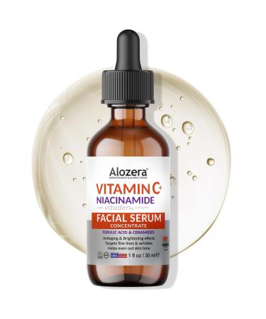 Alozera Vitamin C Facial Serum with Niacinamide & Ferulic Acid Anti-Aging Serum for Visible Brightening Glowing & Radiant Skin Concentrated Gentle & Effective Day & Night