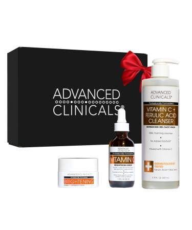 Advanced Clinicals 3 Pack Glow Getter Vitamin C Skin Care Set | Brightening Vitamin C Serum + Facial Cleanser Face Wash + Under Eye Cream For Dark Spots | Anti Aging Gift Set Box For Women & Men 3PC