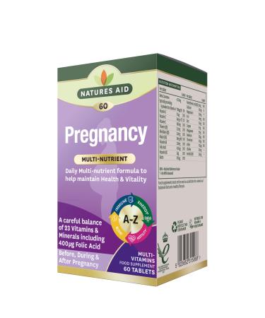Natures Aid Pregnancy Multi-Vitamins and Minerals Tablets (23 Essential Vitamins and Minerals 60 Tablets Before During and After Pregnancy Vegan Society Approved Made in the UK)