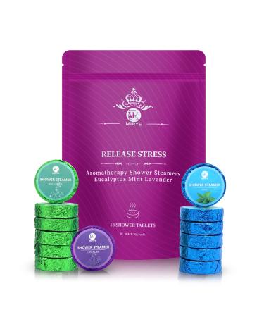 MR MIRYE Shower Steamers Aromatherapy for Women or Men, Organic with Eucalyptus Lavender Peppermint Essential Oil, 18-Pack Shower Bombs Gift Set