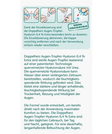 Double-Heart Eye Drops 0.4% Hyaluron - Moisturizing & Relieving for Dry Irritated Eyes - 10 x 0.5 ml Pack - Buy Online on GoSupps.com
