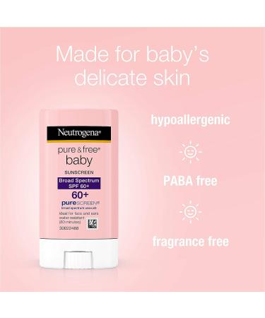 Neutrogena Pure & Free Baby Mineral Sunscreen Stick SPF 60 - Water-Resistant & Hypoallergenic - 0.47 oz - Buy Online on GoSupps.com
