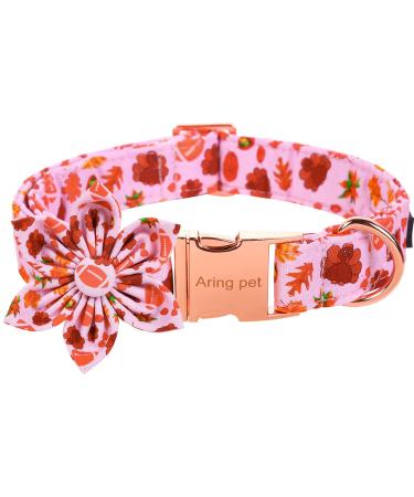 Aring Pet Autumn dog collar cute Thanksgiving-T rki-Hundehalband with flower cotton maple leaf rugby dog collar with metal buckle XS Blatt & Turkey