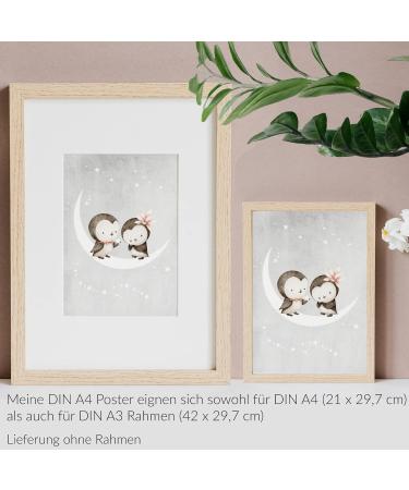 Calmondo 2 Set Children's Moon & Stars Wall Posters | Animal Pictures & Gift Ideas for Kids | Nursery & Room Decor | A4 Size | Unframed - Buy Online on GoSupps.com