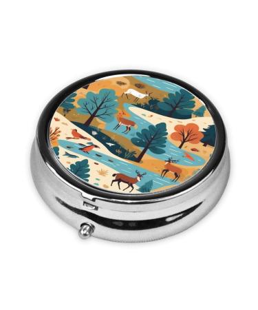ZhongGuo The Nature Wildlands Activities Pattern Printed Pill Organizer Round Travel Pill Organizer Mini Medicine Pill Box for Purse Iron Plating One Size The Nature Wildlands Activities Pattern