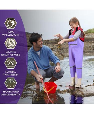 Jonrryin Children's Fishing Waders - Waterproof Adjustable Straps Slip-Proof Boots Sizes 32 Purple - Buy Online on GoSupps.com