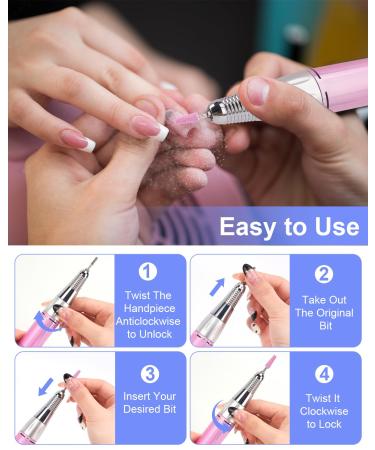 Professional Rechargeable Electric Nail Drill - 35000 RPM Cordless E-File for Acrylic Nails - Portable Manicure Pedicure Tool (Pink - Buy Online on GoSupps.com