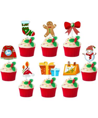24 Pcs Christmas Cupcake Toppers Merry christmas Theme Elements Cupcake Food Picks for Christmas Party Baby Shower Kids Birthday Party Cake Decorations Supplies - Buy Online on GoSupps.com