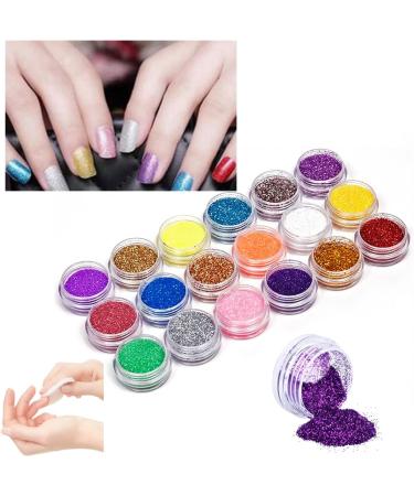 DIP Your Tips 18 Colors Nail Art Glitter POTS Powder Dust Gel Acrylic Powder Nail Artist Glitter Includes Wipe Sheet