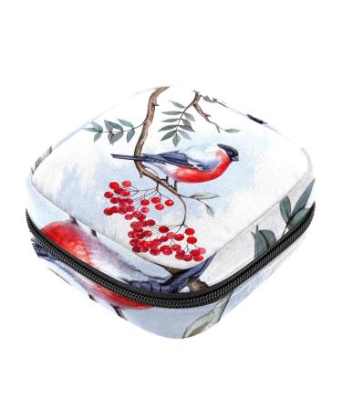 Women's napkin storage bag Bullfinch on a Rowan bird branch menstrual cup portable women's tapes storage bags female menstruation first period bag