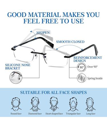Rimless Reading Glasses 1.25x for Men & Women - Anti-UV Blue Light Blocker HD Clarity Spring Hinge - 3 Colors Available - Buy Online on GoSupps.com