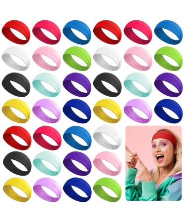 Giegxin 36 Pack Women's Headbands Thick Headbands for Women Elastic Hair Bands Non Slip Hair Wrap Sweat Wicking Hair Accessories for Women Stretchy Headwraps for Running Yoga Workout