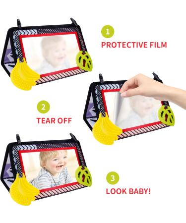 Joyfia Baby Spiegel: Foldable Mirror Toy & Crackling Book Gift for Newborns | Black & White High Contrast | Best Teething Rings for 0-12 Months - Buy Online on GoSupps.com