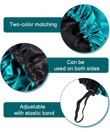 Fuyamp 2 Packs Satin Sleep Cap Adjustable Silky Sleep Bonnet for Women Long Curly Hair Double-Sided Waterproof Satin Hair Cap Extra Large Sleep Satin Bonnet for Women Girls Sleeping Lake Green+Rose Red - Buy Online on GoSupps.com