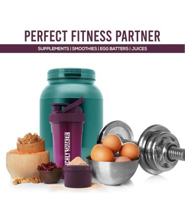 KICHLY (Set of 2 Classic Protein Shaker Bottle (700 ml) with Protein Shaker Ball - Non-Leak Cap with Container for Protein Shakes Perfect Fitness & Workout Partner (Plum & Clear) - Buy Online on GoSupps.com