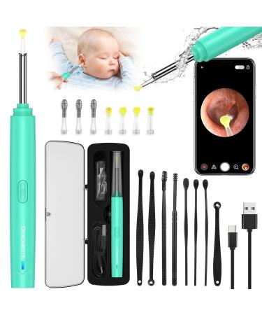 Ear Wax Removal Tool Ear Cleaner with 1296P FHD Camera Ear Cleaning Kit with Lights Compatible with iPhone iPad and Android(Green)