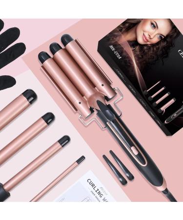 5 in 1 Curling Iron Set - Interchangeable Ceramic Curling Wand & Hair Crimper with Protective Gloves - Instant Heating Dual Temperature Stylish Pink - Buy Online on GoSupps.com
