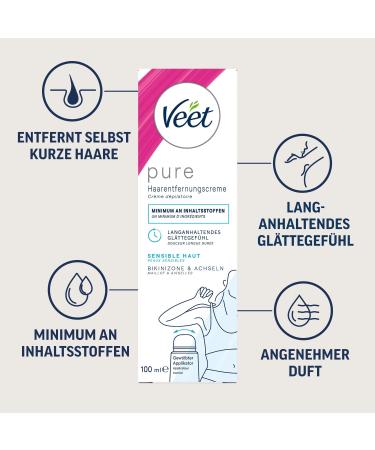 Veet Pure Hair Removal Cream for Sensitive Skin - 100ml Tube with Arched Applicator & Spatula - Ideal for Bikini & Armpits - Fast International Shipping - Buy Online on GoSupps.com
