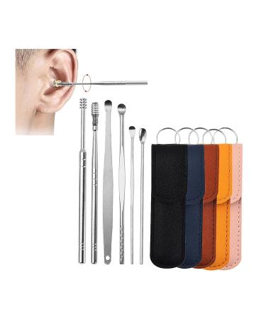 Narvei 6 Pcs Ear Wax Removal Tool Set Earwax Remover Kit Ear Pick Cleaner Kit Reusable Ear Cleaner Tool Set with Storage Bag Stainless Steel Ear Picker for Children Kids Adults (Black)