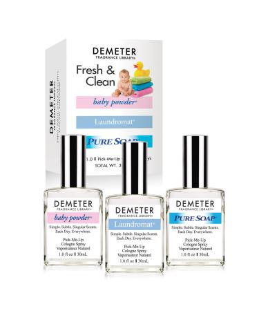 DEMETER Fresh And Clean Collection Set of 3 Unique Perfumes For Women Baby Powder Pure Soap Laundromat 1 Oz Each