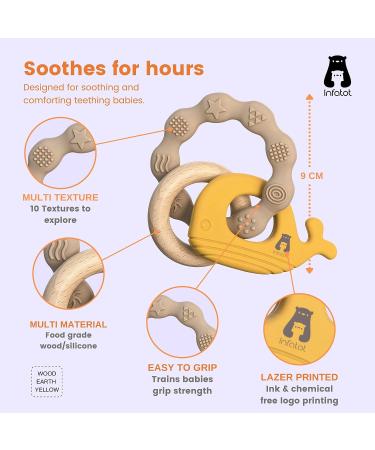 Infatot MultiTexture Teething Toys for Babies | Silicone Teethers 0-6 Months | Baby Essentials & Shower Gift | Yellow Neural Earth Design - Buy Online on GoSupps.com