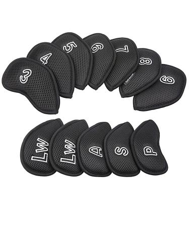 Golf Builder 12Pcs/Pack Meshy Golf Iron Covers Set Golf Club Head Cover Fit Most Irons (Black)