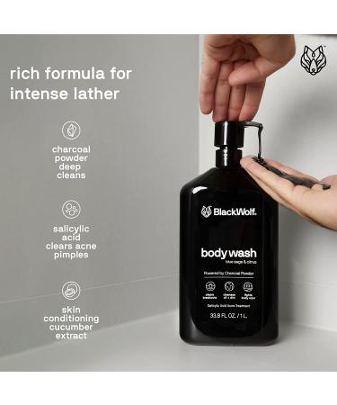 Black Wolf Charcoal Powder Body Wash for Men - 1L | Acne Control & Deep Cleanse with Salicylic Acid - Buy Online on GoSupps.com