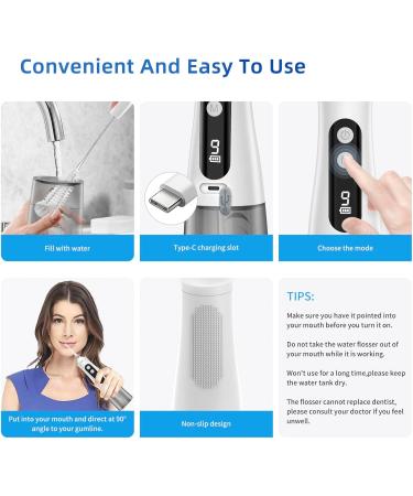 Premium Water Flosser with 350ml Tank & 4 Nozzles - 9 Modes Dental Tools for Plaque & Tartar Removal | Rechargeable Slate Flosser for Home & Travel - M131 White - Buy Online on GoSupps.com
