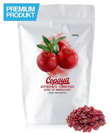 Copaya Copaya cranberries sweetened with natural pineapple syrup unsulphured and unsweetened in an aroma-protective bag 250 g