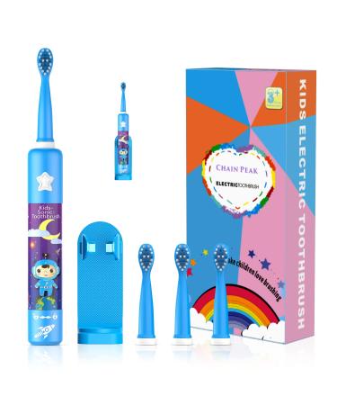 CHAIN PEAK Musical Kids Sonic Electric Toothbrush Rechargeable Smart Cartoon Toothbrush for Children Toddlers for Age 3-12 with 2- MinTimer 3 Modes 4 Bristles 34000VPM (Blue Astronaut) Blue Astronaut(package Might Vary) - Buy Online on GoSupps.com