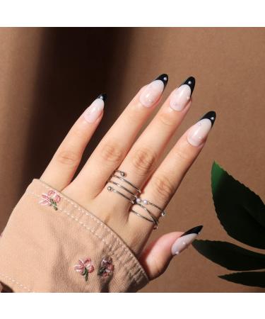 Justotry 24-Piece Almond Pearls & Black French Press-On Nails - Short Acrylic Fake Nails for Women - Nude Oval Design - Buy Online on GoSupps.com