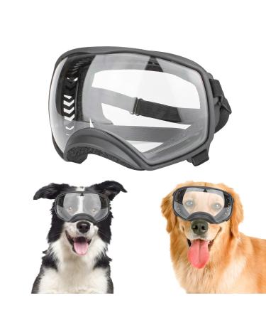 NAMSAN Clear Dog Goggles Medium Large Dog Sport Sunglasses UV Protection Soft Pet Goggles Deep Eyecups Fog/Windproof Outdoor Eyewear for Medium-Large Dogs, Black