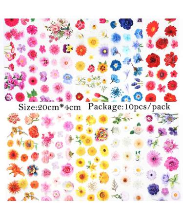 Colorful Flower Nail Foils - Nail Art Glue Transfer Decals for Acrylic Nails - 10 Sheets - Buy Online on GoSupps.com